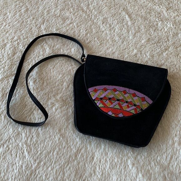 Vintage J.Renee 80s black suede purse - Picture 1 of 16